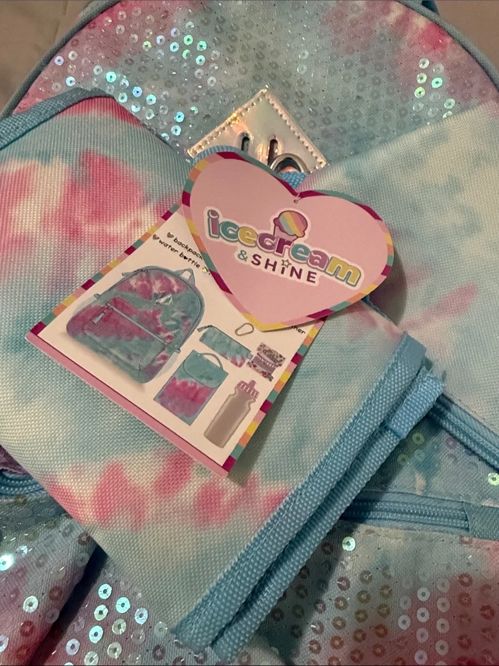 Sequin Tie-Dye Kids Backpack & Pouch - Pastel Pink & Blue
